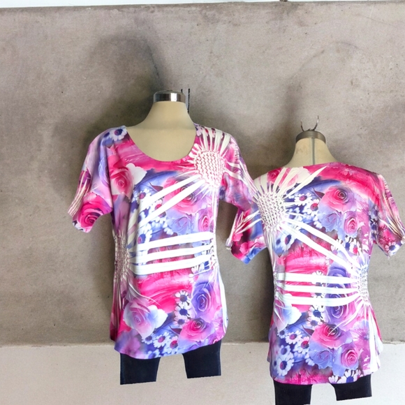 REVES COLLECTION Beautiful Floral Print Pink Purple and White Colors Size L - Picture 9 of 16